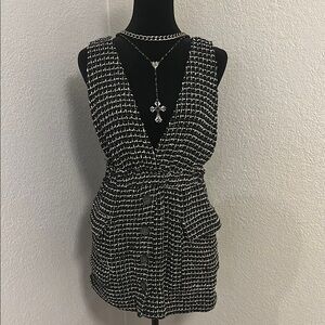 Zara Black and White Overall Mini Dress
